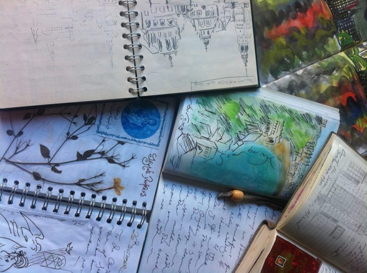 A selection of travel sketchbooks by Ali Dunnell of Travels with my Art 